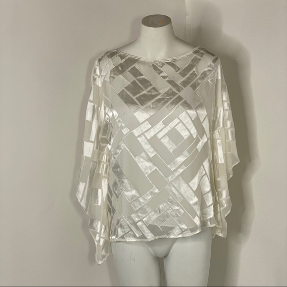 White House Black Market Tops - WHBM White Silk Blouse Top w batwing sleeves Sz S